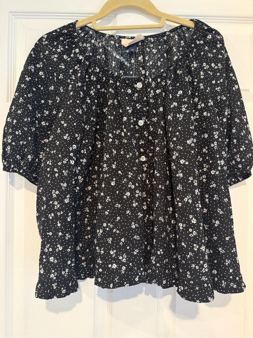 Universal Thread Black Floral Button Front Peasant Blouse